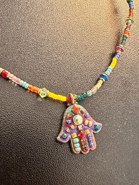 Colorful Beaded Hamsa Pendant Necklace